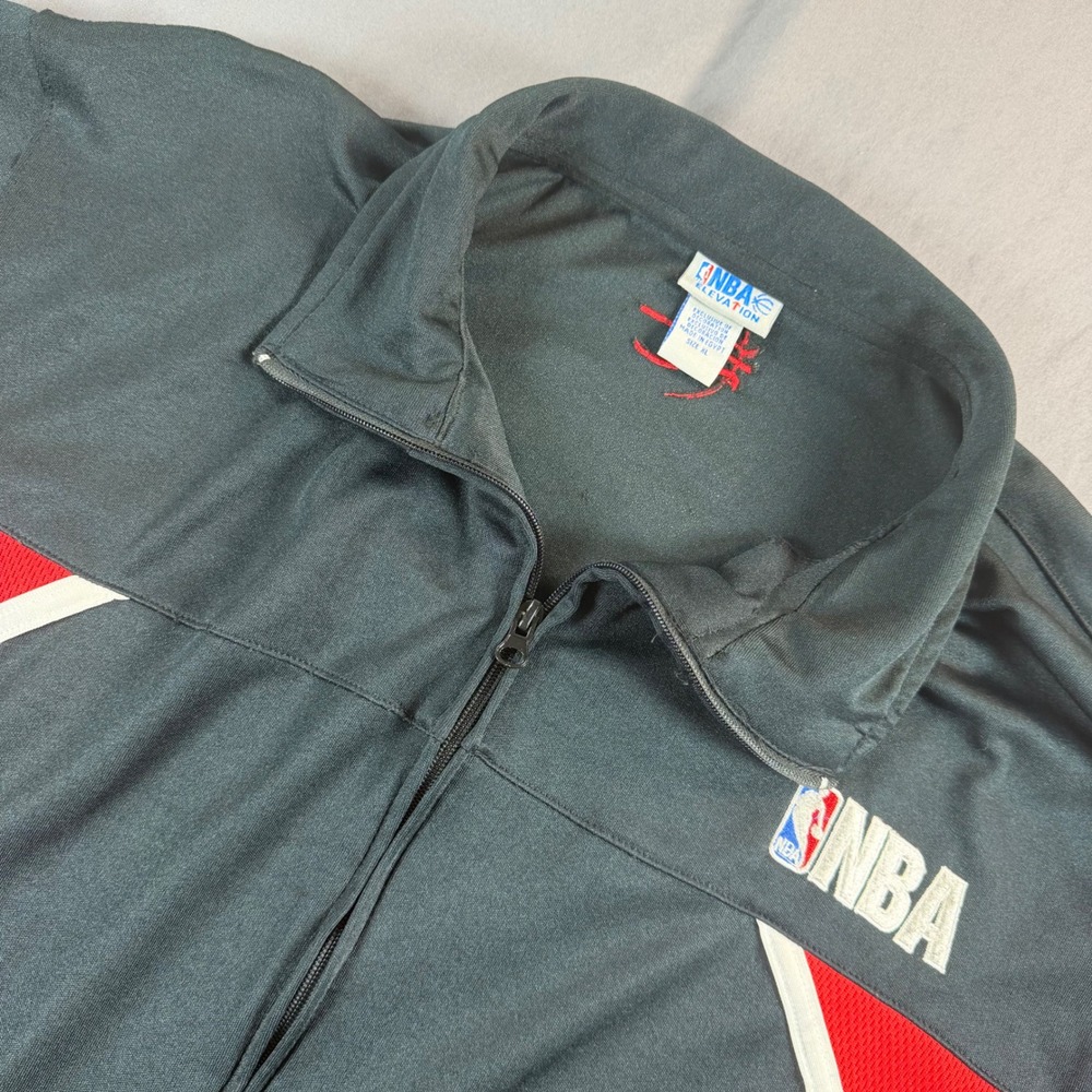 NBA Elevation Mens Track Jacket XL Black Red Full Zip Colorblock Mesh Warm Up